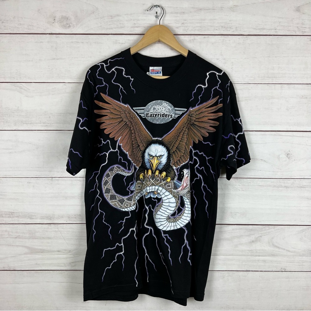 Vintage 90s Easyriders Thunder Lightning AOP Biker NWT T Shirt Large